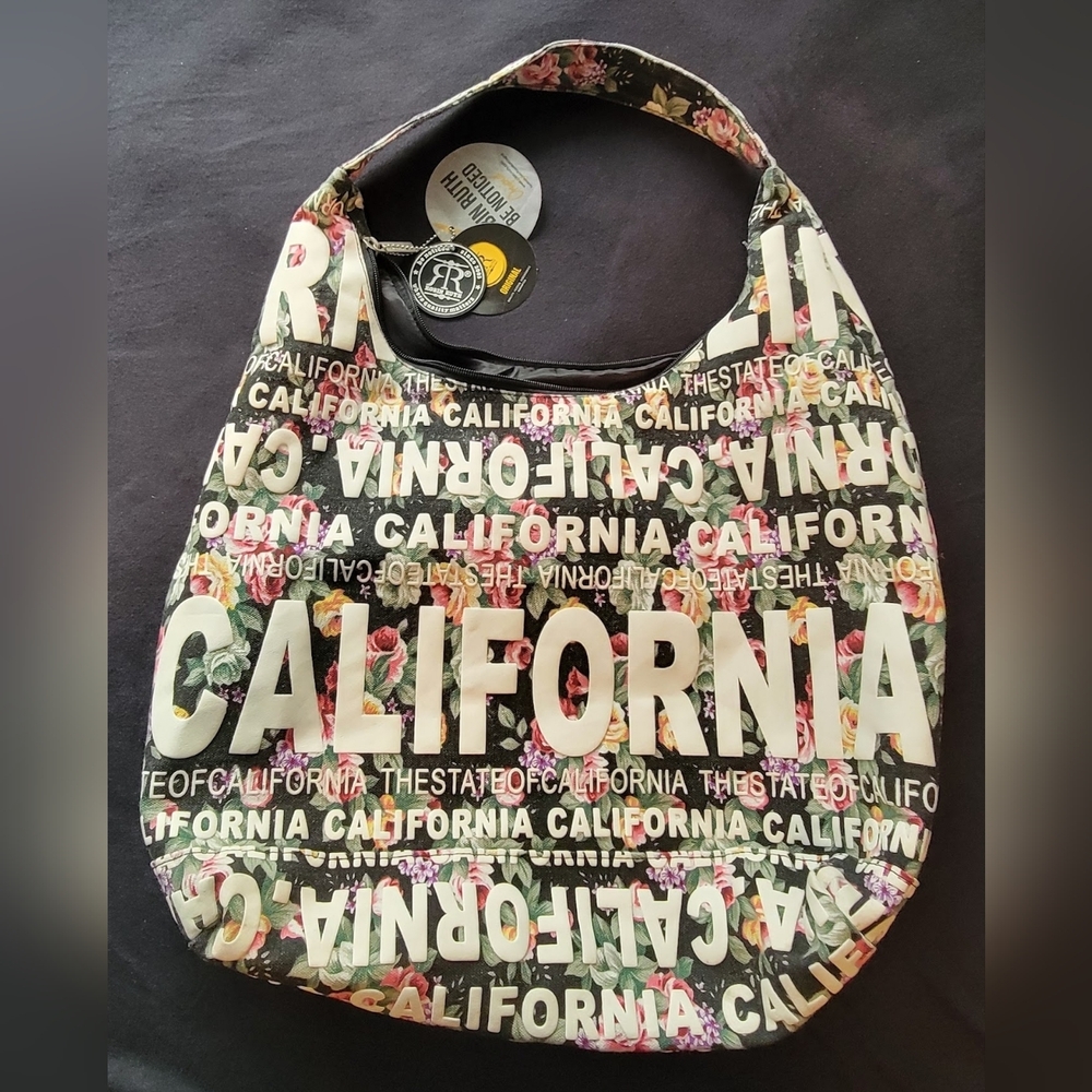 California Floral Print Hobo Bag - Black Multicolor